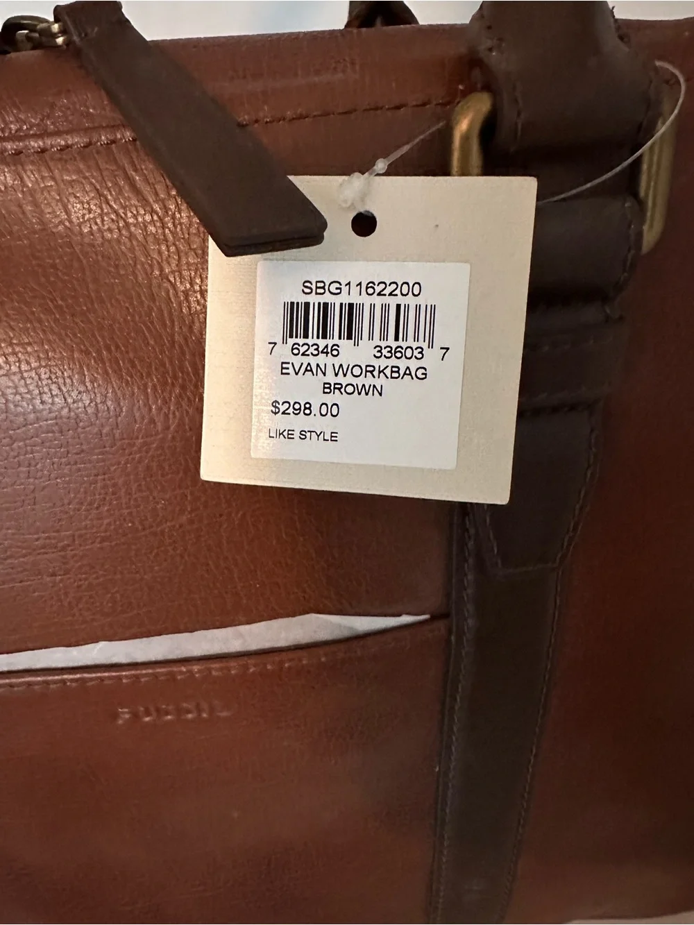 Fossil Brown Leather Laptop Briefcase with Dark Brown Accents